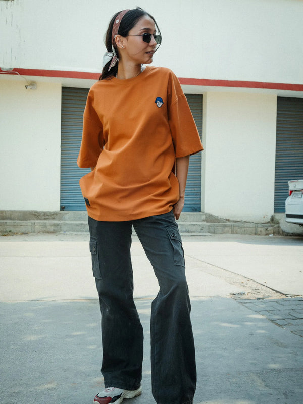 Women Oversized Cotton T-Shirt with Full Back Graphic Print