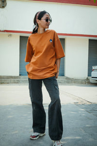 Women Oversized Cotton T-Shirt with Full Back Graphic Print