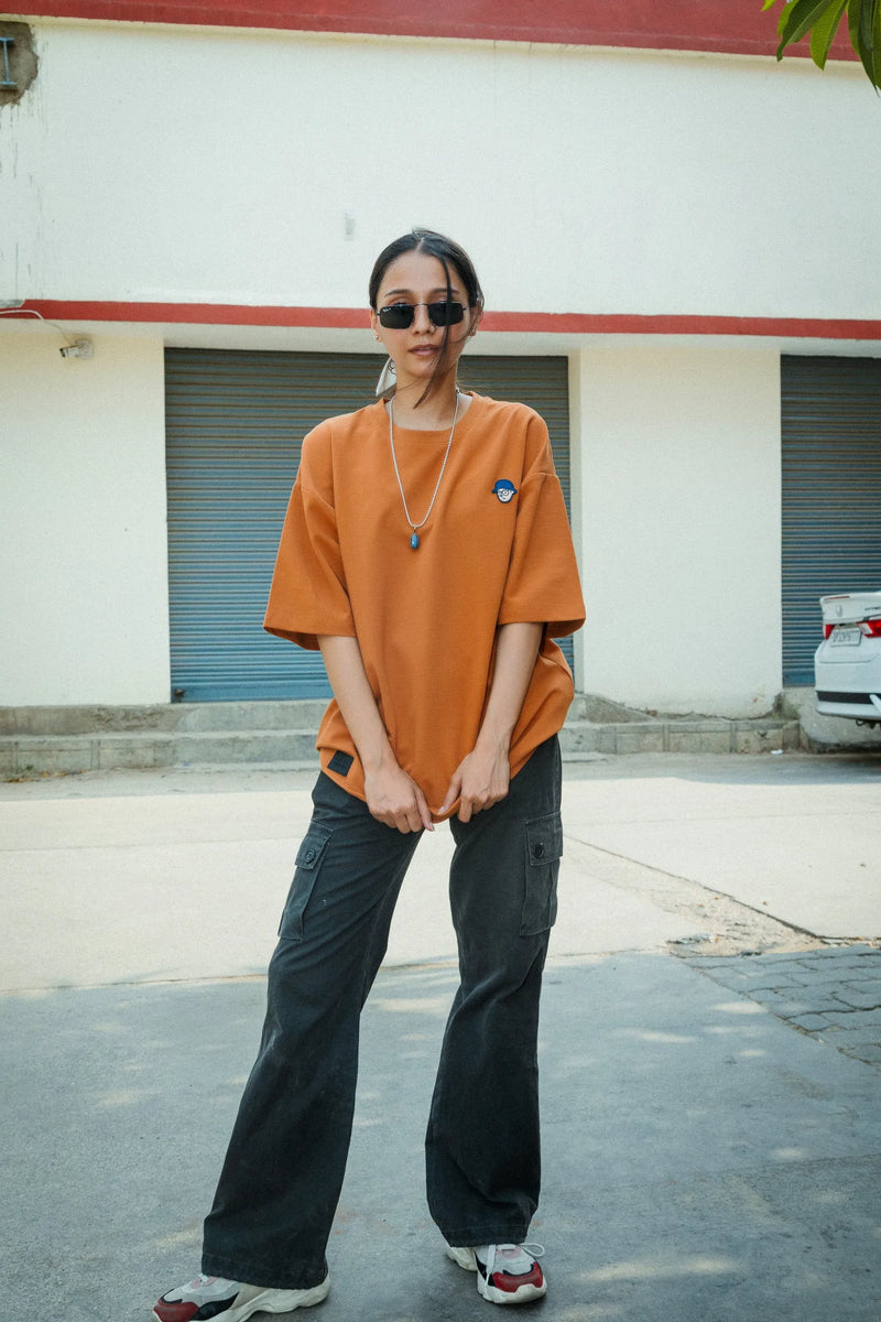 Women Oversized Cotton T-Shirt with Full Back Graphic Print
