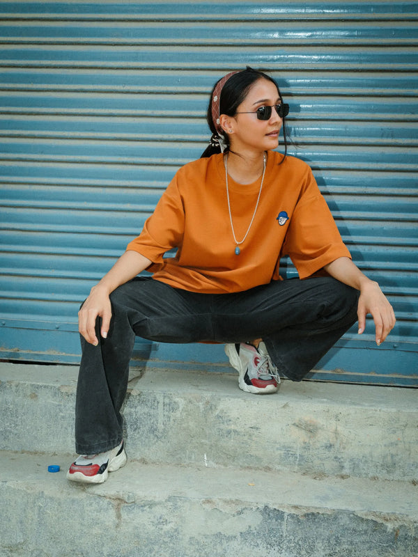 Women Oversized Cotton T-Shirt with Full Back Graphic Print