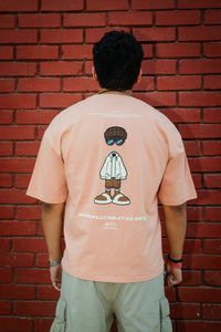 Unisex Oversized Peach Cotton T-Shirt with Back Cartoon Graphic