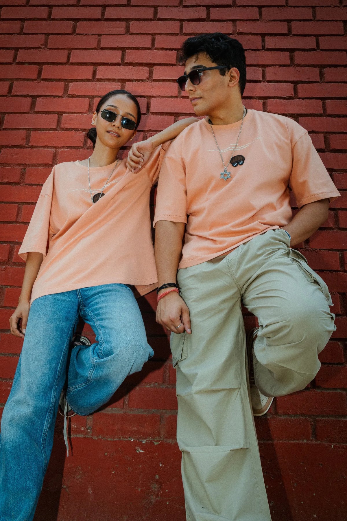 Women Oversized Peach Cotton T-Shirt with Back Cartoon Graphic
