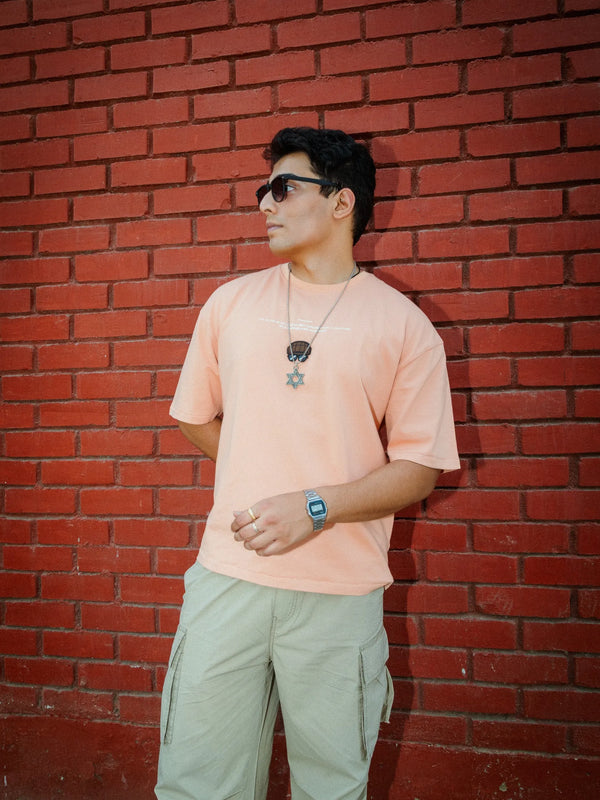 Unisex Oversized Peach Cotton T-Shirt with Back Cartoon Graphic