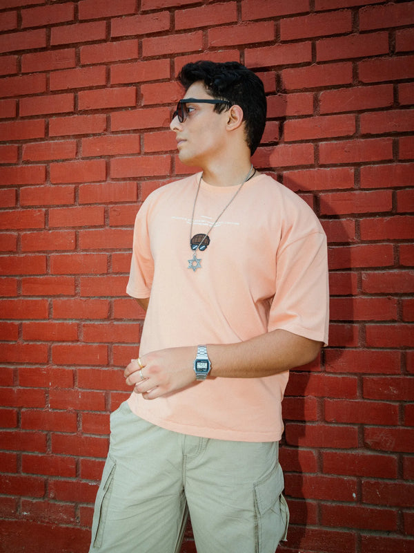 Unisex Oversized Peach Cotton T-Shirt with Back Cartoon Graphic