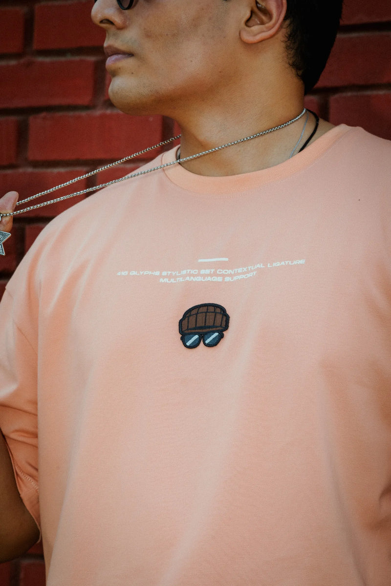 Unisex Oversized Peach Cotton T-Shirt with Back Cartoon Graphic