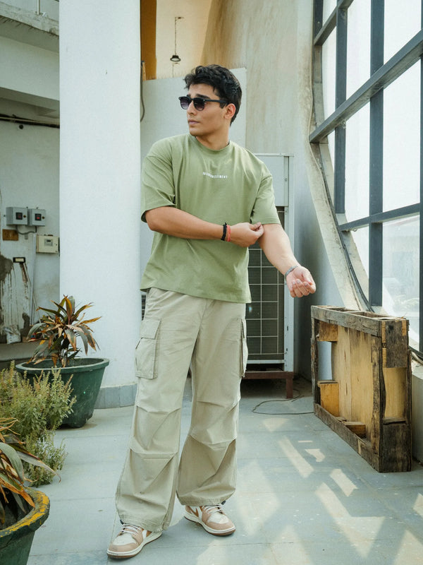 Unisex Oversized Olive Green T-Shirt with "Silence" Print & Vintage Graphic