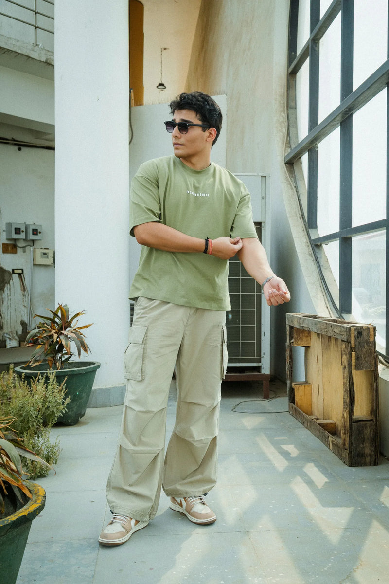 Unisex Oversized Olive Green T-Shirt with "Silence" Print & Vintage Graphic