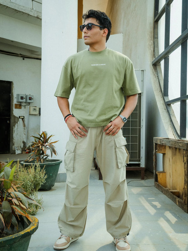 Unisex Oversized Olive Green T-Shirt with "Silence" Print & Vintage Graphic