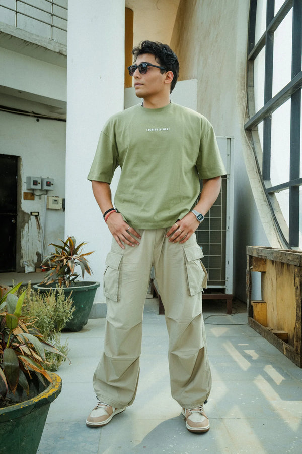 Unisex Oversized Olive Green T-Shirt with "Silence" Print & Vintage Graphic