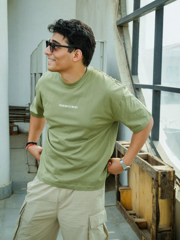 Unisex Oversized Olive Green T-Shirt with "Silence" Print & Vintage Graphic