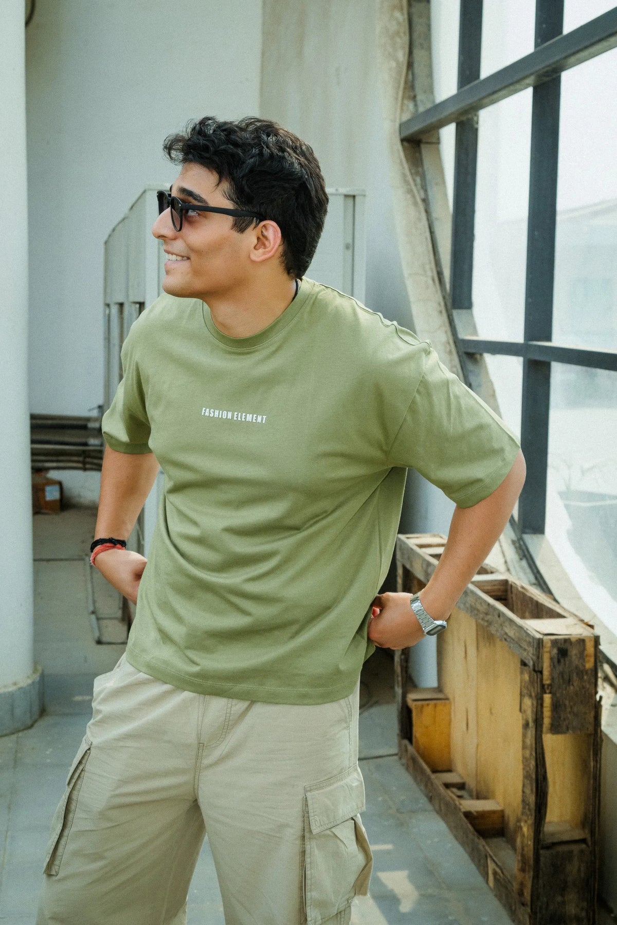 Unisex Oversized Olive Green T-Shirt with "Silence" Print & Vintage Graphic
