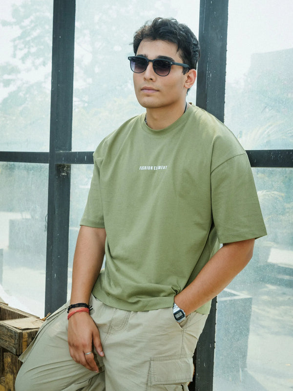 Unisex Oversized Olive Green T-Shirt with "Silence" Print & Vintage Graphic