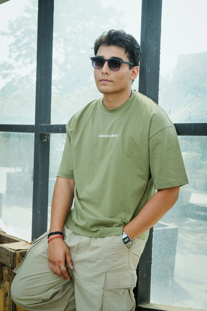 Unisex Oversized Olive Green T-Shirt with "Silence" Print & Vintage Graphic