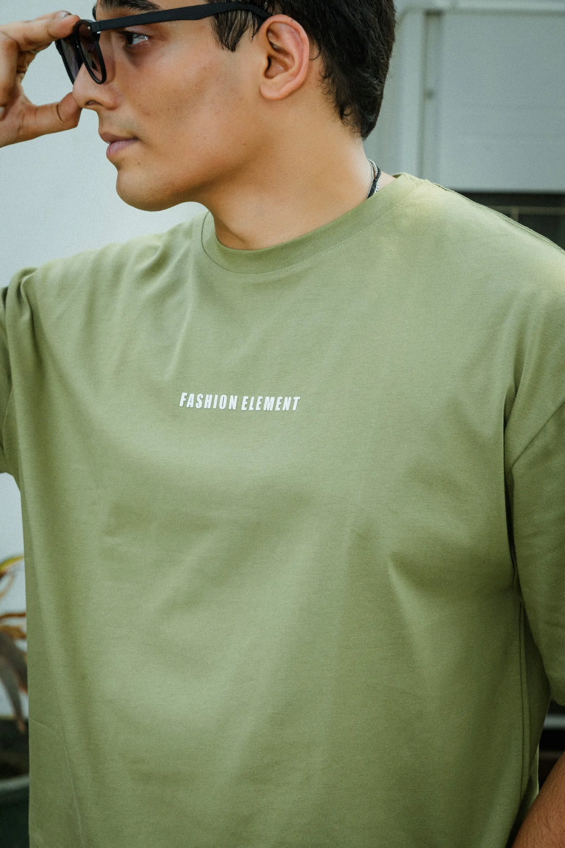 Unisex Oversized Olive Green T-Shirt with "Silence" Print & Vintage Graphic