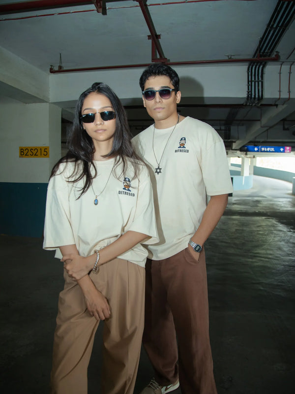 Unisex Oversized Off-White T-Shirt with Typographic Print