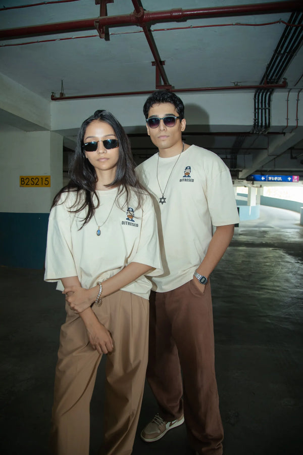 Unisex Oversized Off-White T-Shirt with Typographic Print