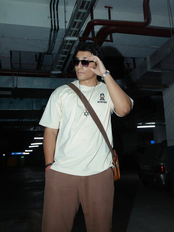 Unisex Oversized Off-White T-Shirt with Typographic Print