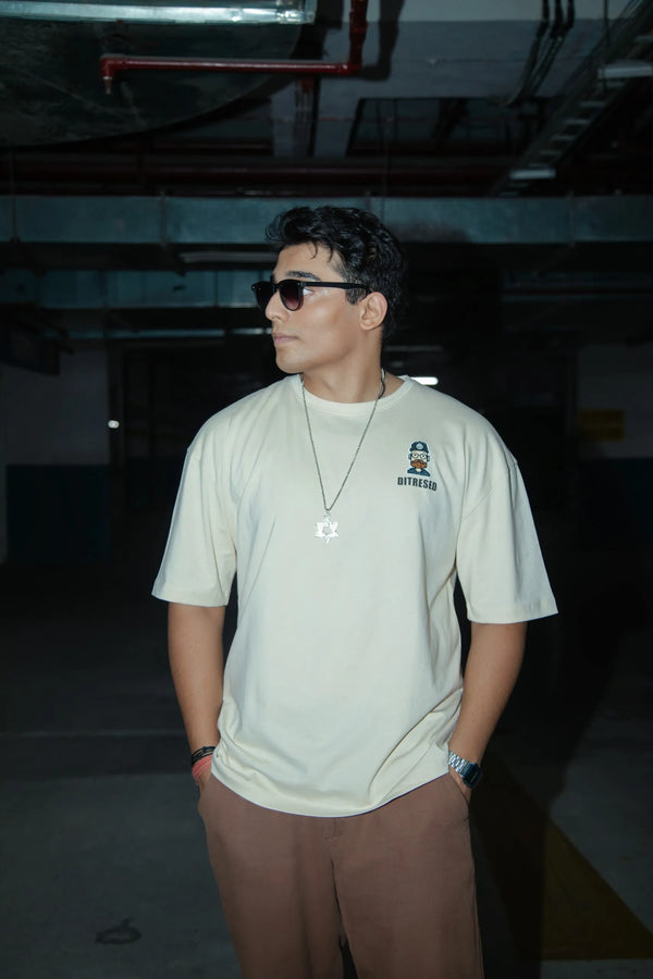 Unisex Oversized Off-White T-Shirt with Typographic Print