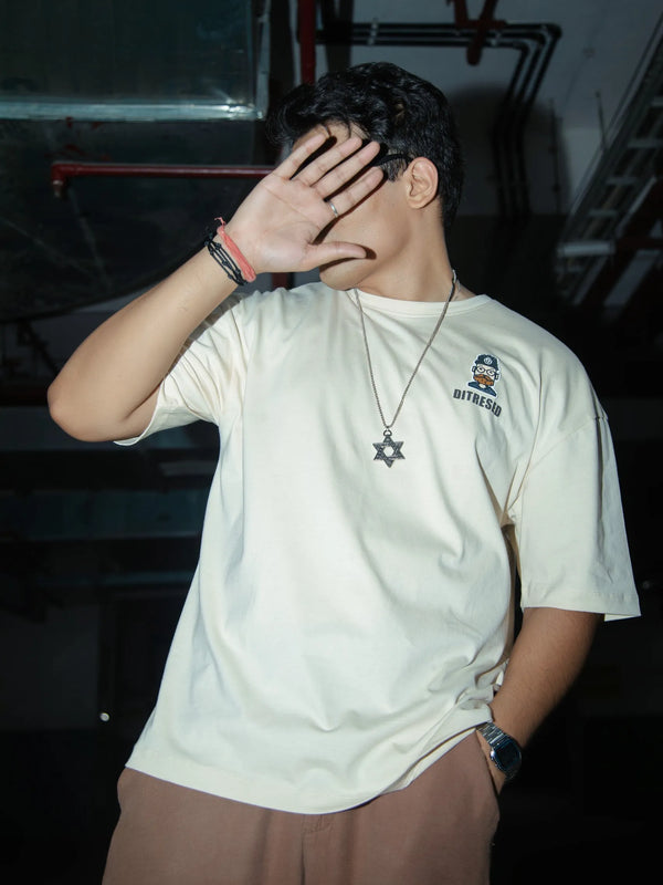 Unisex Oversized Off-White T-Shirt with Typographic Print