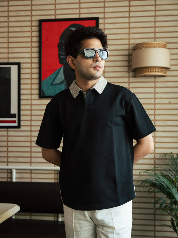 Unisex Black Polo Neck T-Shirt