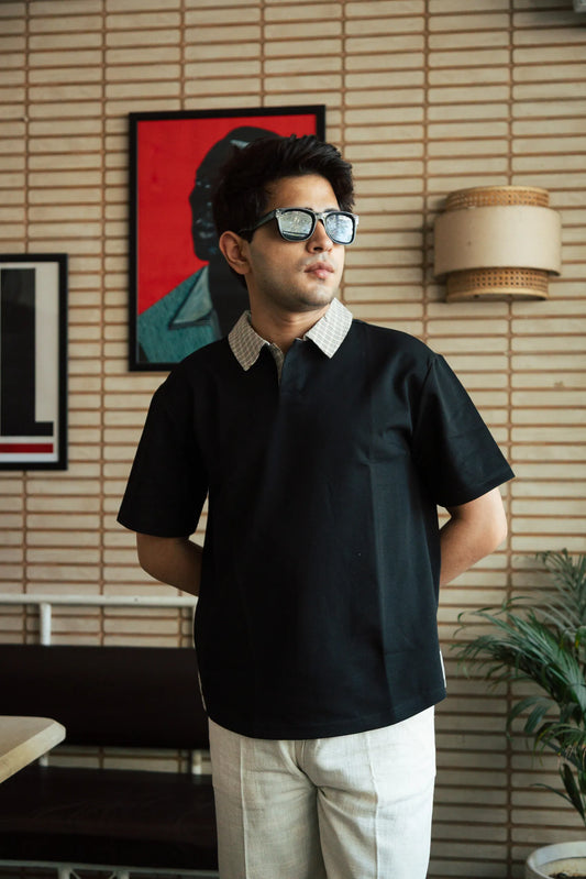 Unisex Black Polo Neck T-Shirt