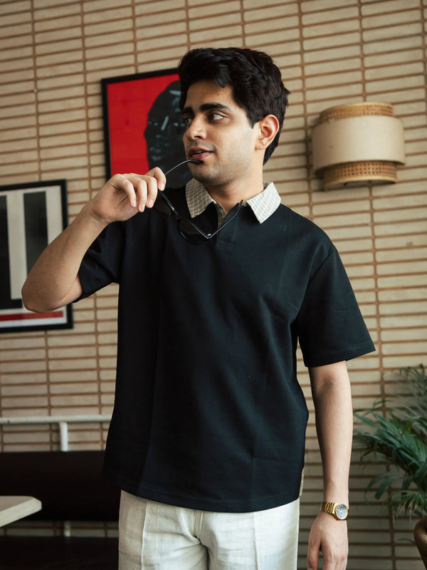 Unisex Black Polo Neck T-Shirt