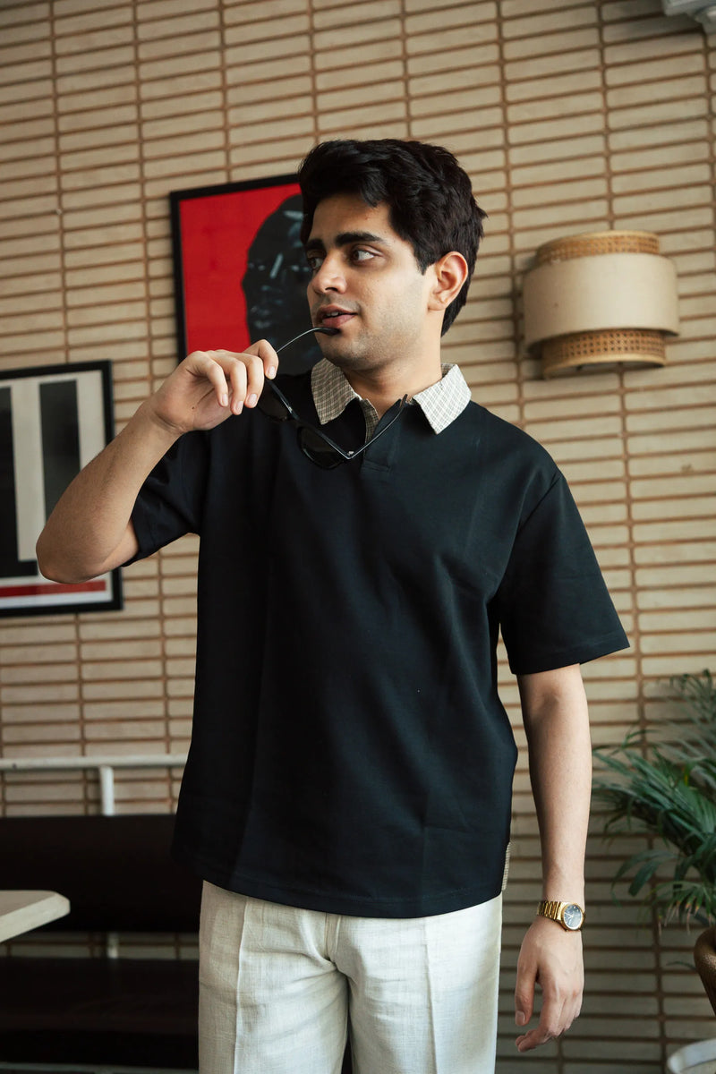 Unisex Black Polo Neck T-Shirt