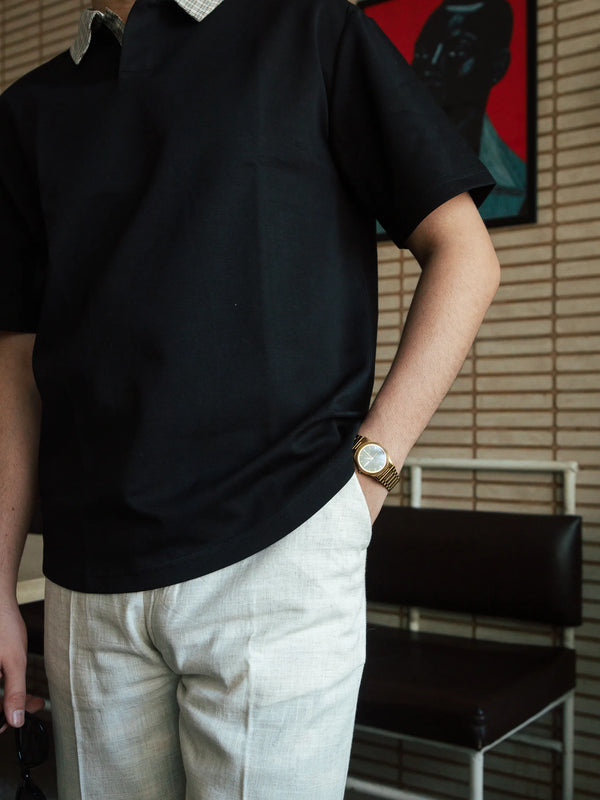 Unisex Black Polo Neck T-Shirt