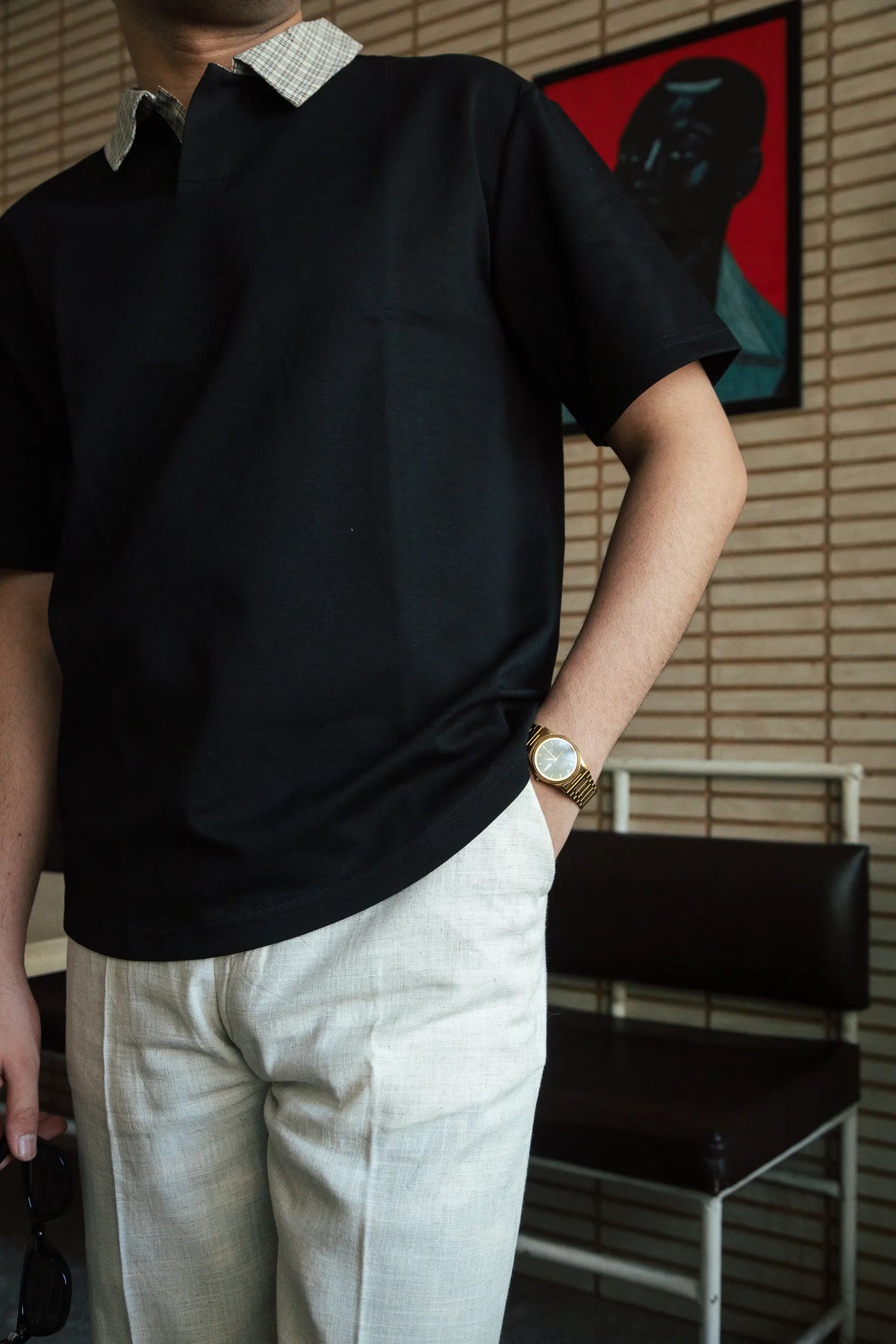 Unisex Black Polo Neck T-Shirt