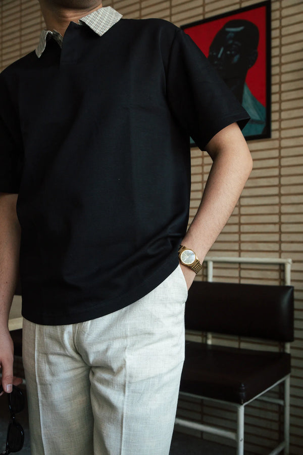 Unisex Black Polo Neck T-Shirt