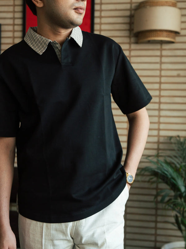 Unisex Black Polo Neck T-Shirt