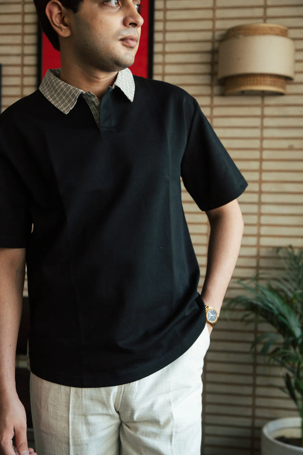 Unisex Black Polo Neck T-Shirt