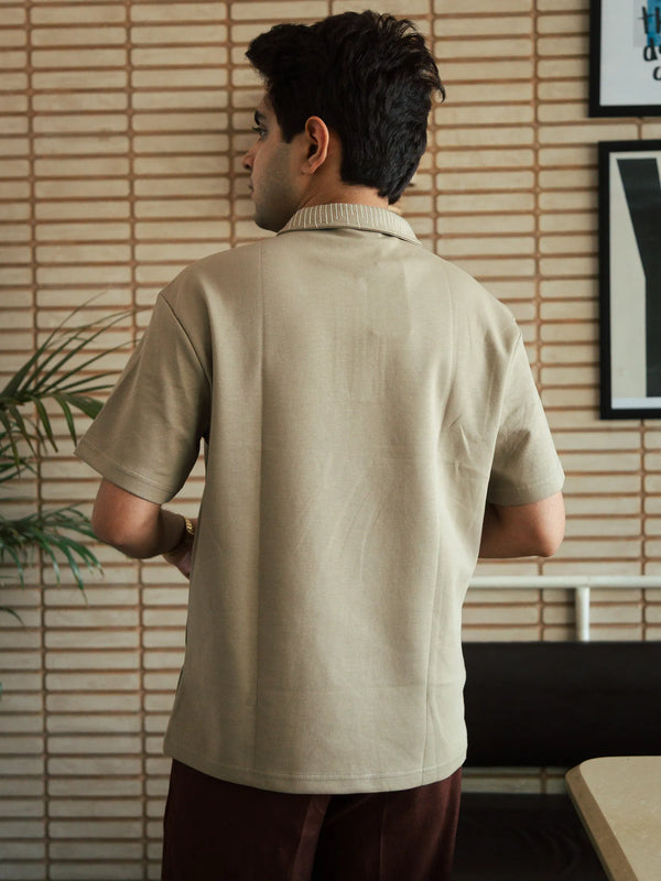Unisex Beige Polo Neck T-Shirt