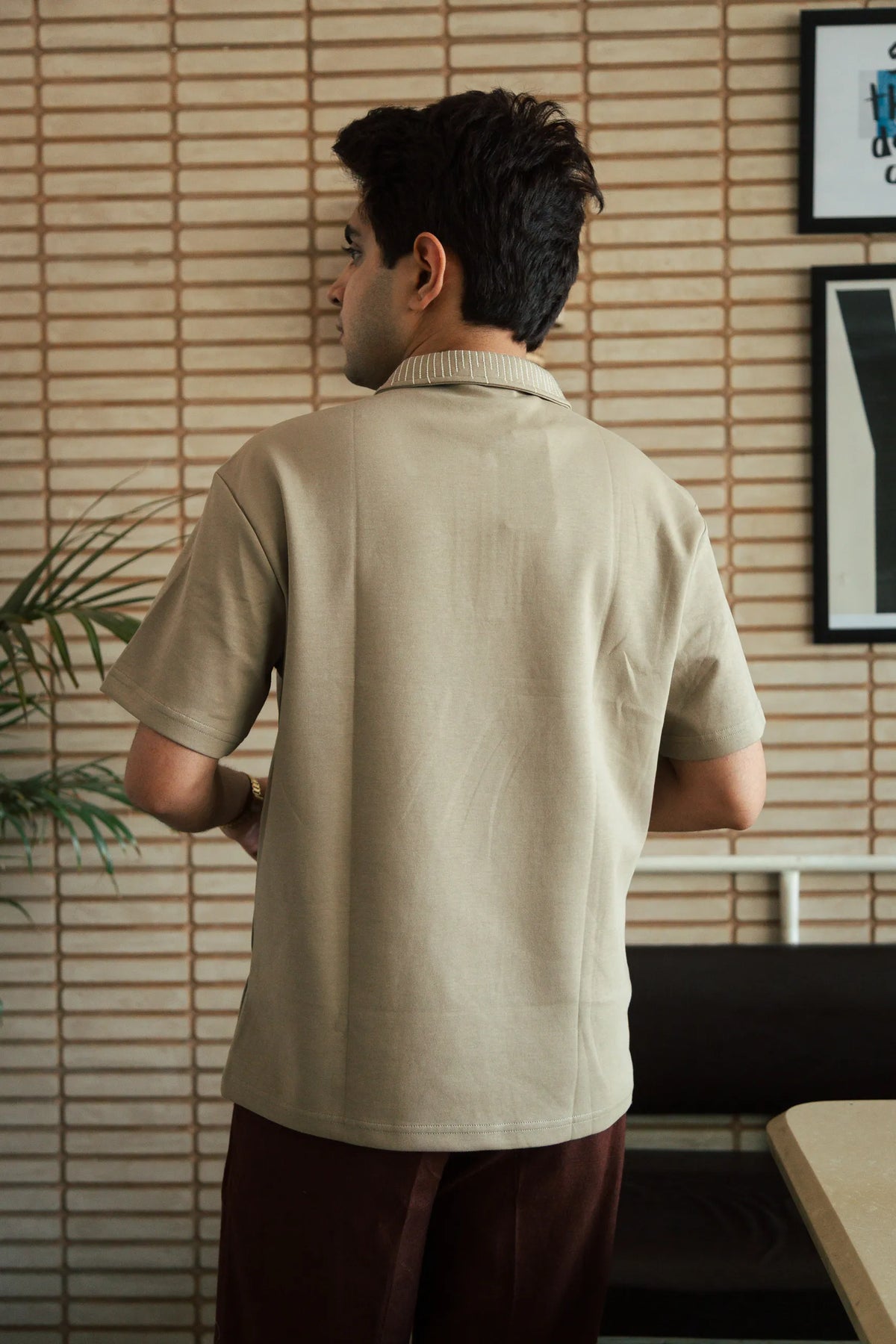 Unisex Beige Polo Neck T-Shirt