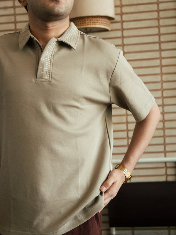 Unisex Beige Polo Neck T-Shirt