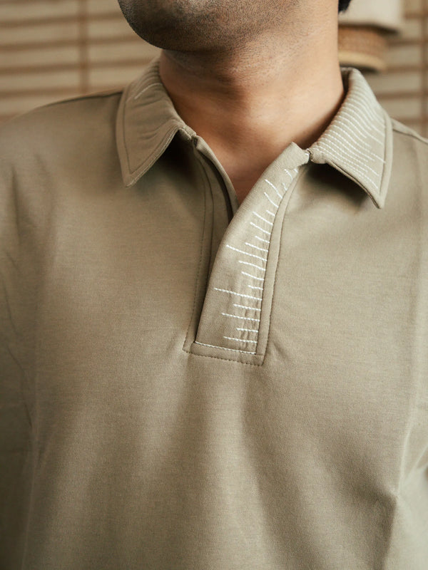 Unisex Beige Polo Neck T-Shirt