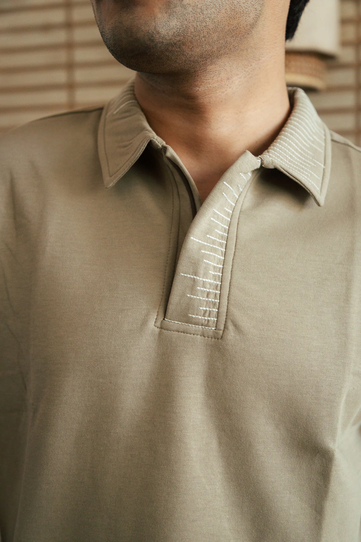 Unisex Beige Polo Neck T-Shirt