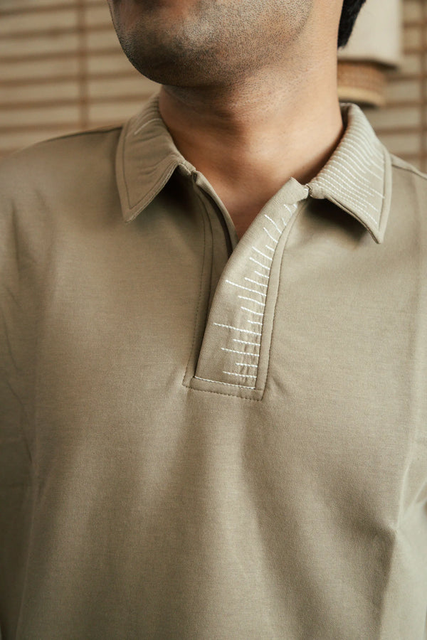 Unisex Beige Polo Neck T-Shirt