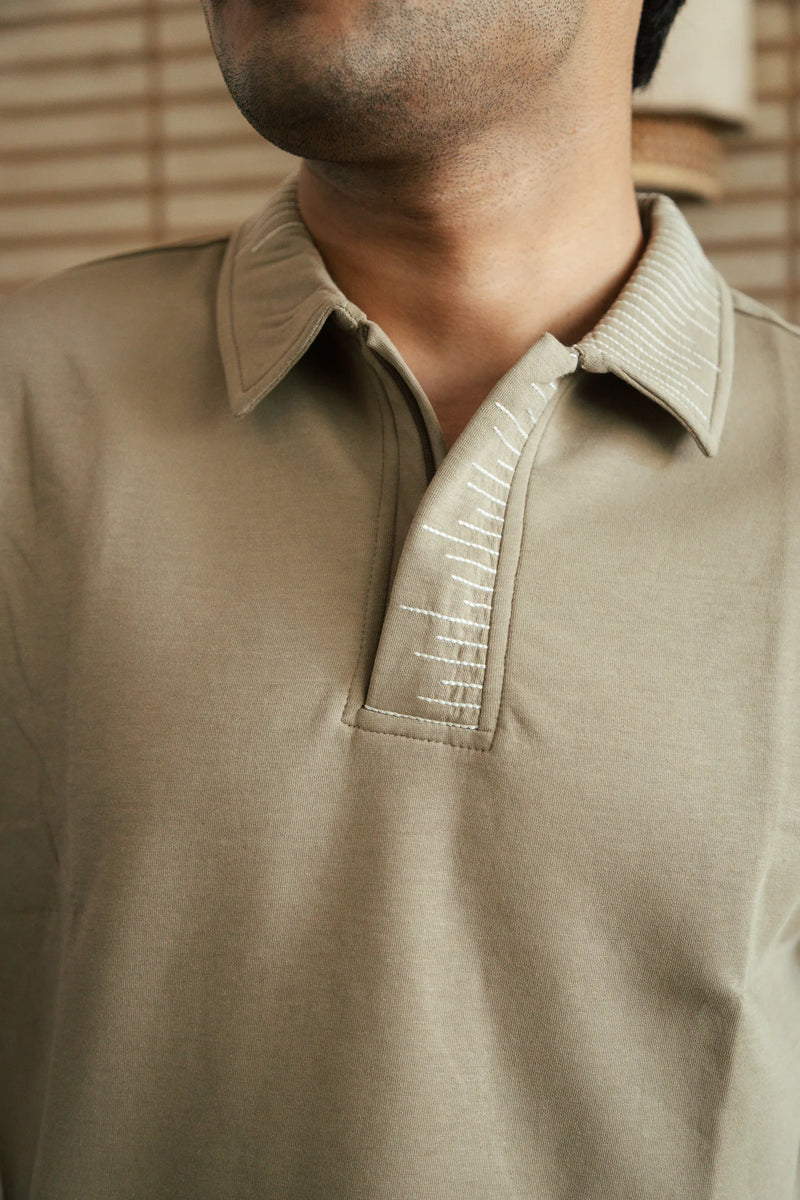 Unisex Beige Polo Neck T-Shirt