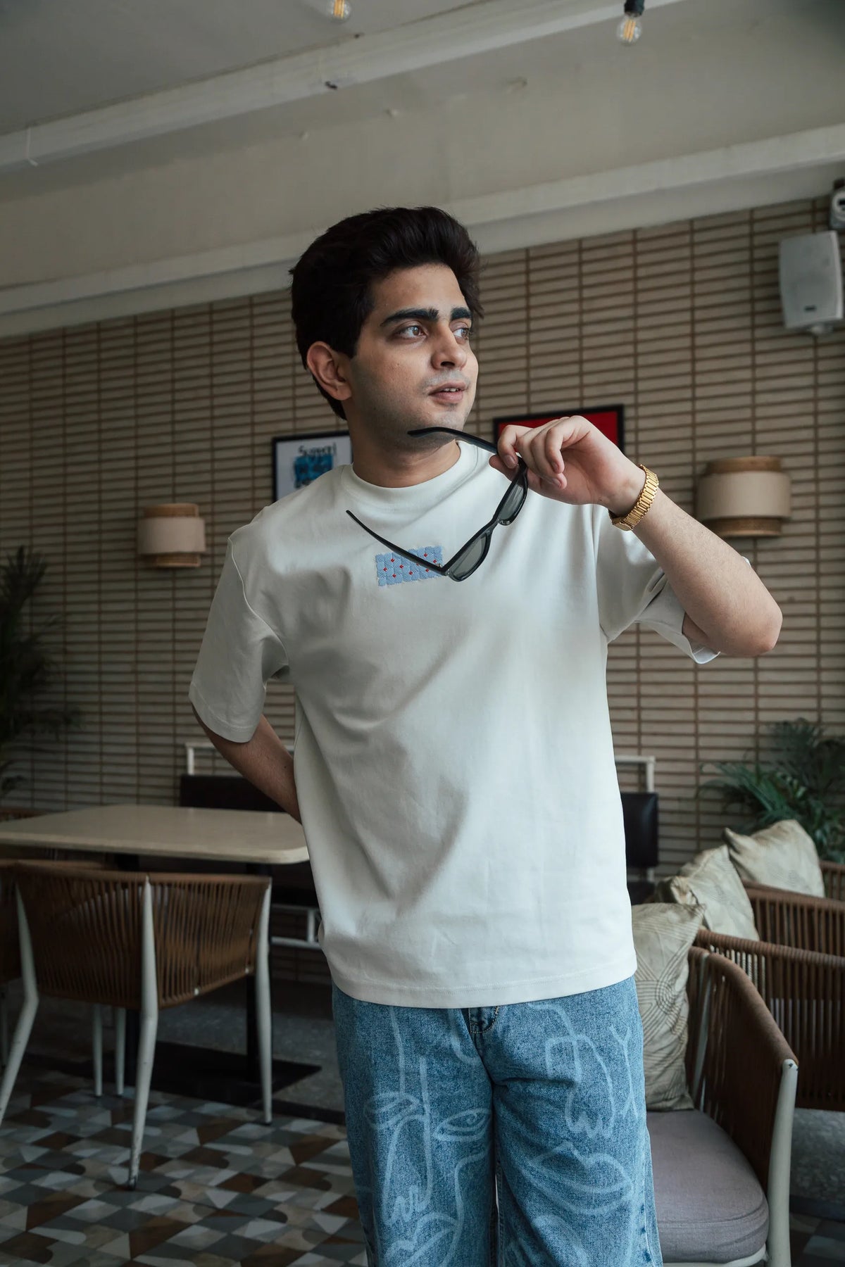 Unisex Beige Round Neck T-Shirt