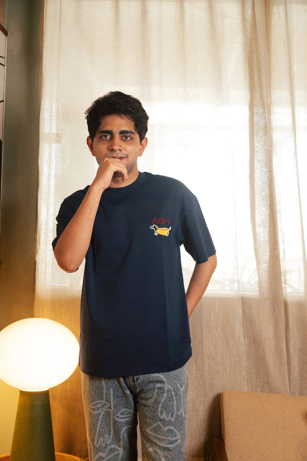 Unisex Navy Blue Round Neck T-Shirt