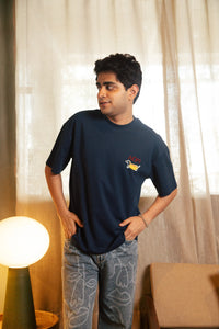 Unisex Navy Blue Round Neck T-Shirt