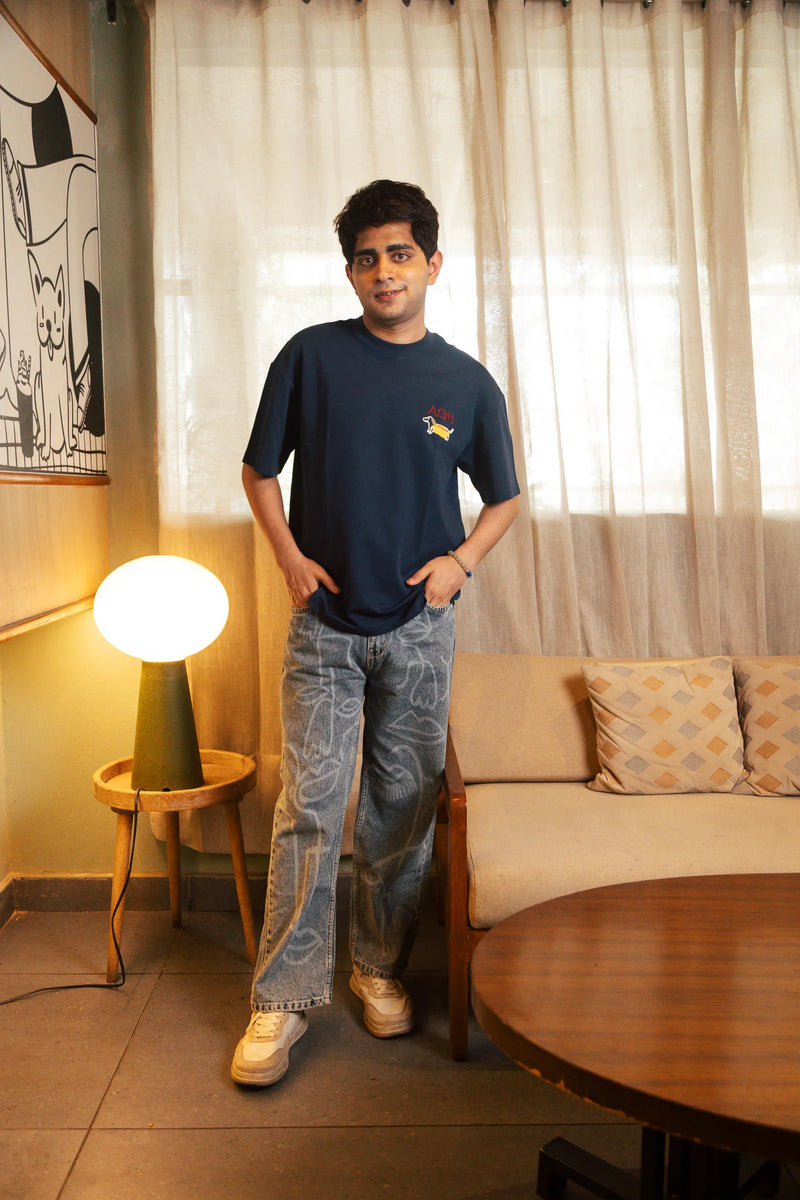 Unisex Navy Blue Round Neck T-Shirt