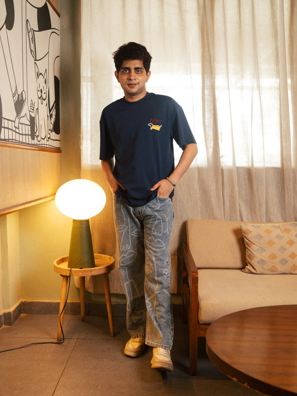 Unisex Navy Blue Round Neck T-Shirt