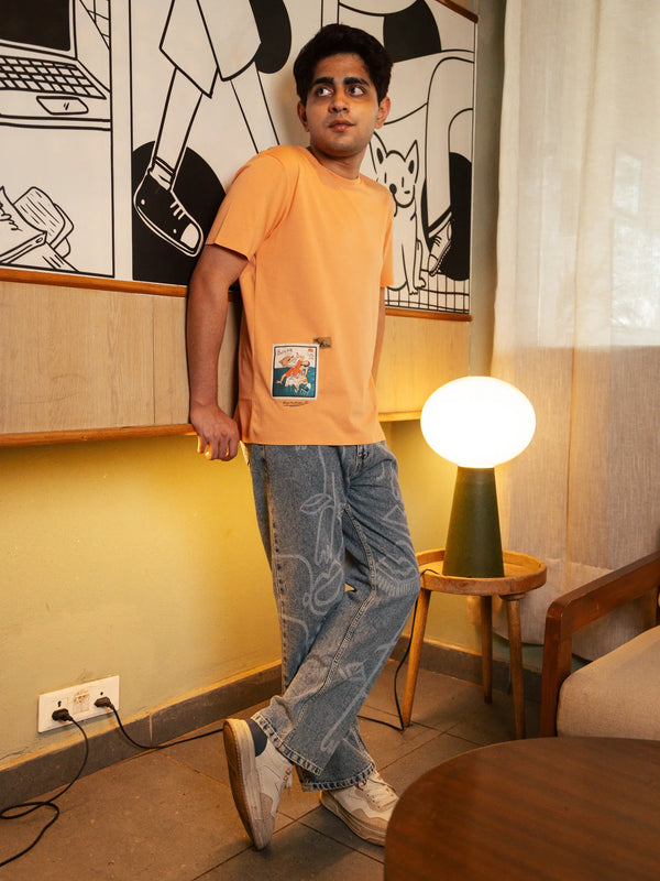 Unisex Light Orange Round Neck T-Shirt