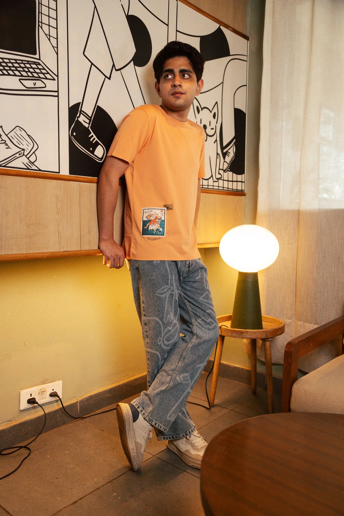 Unisex Light Orange Round Neck T-Shirt