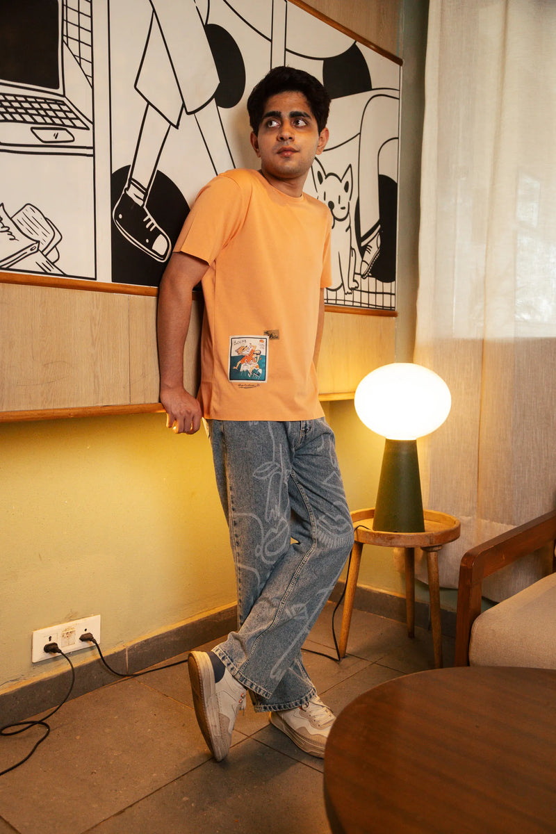 Unisex Light Orange Round Neck T-Shirt