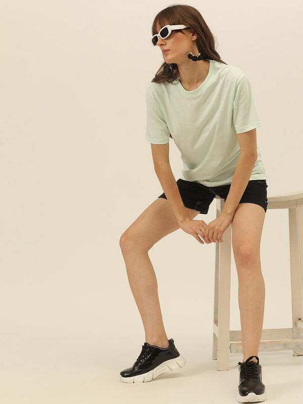 Solid Round Neck Women Comfort Fit T-Shirt