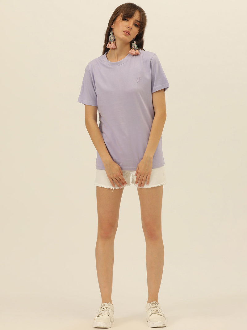 Solid Round Neck Women Comfort Fit T-Shirt