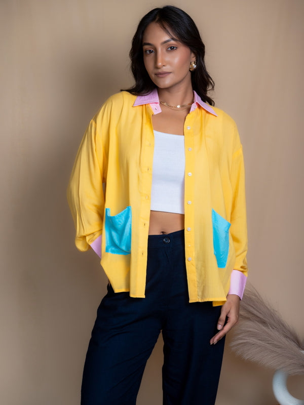 Women Colour Block Oversized Shirt